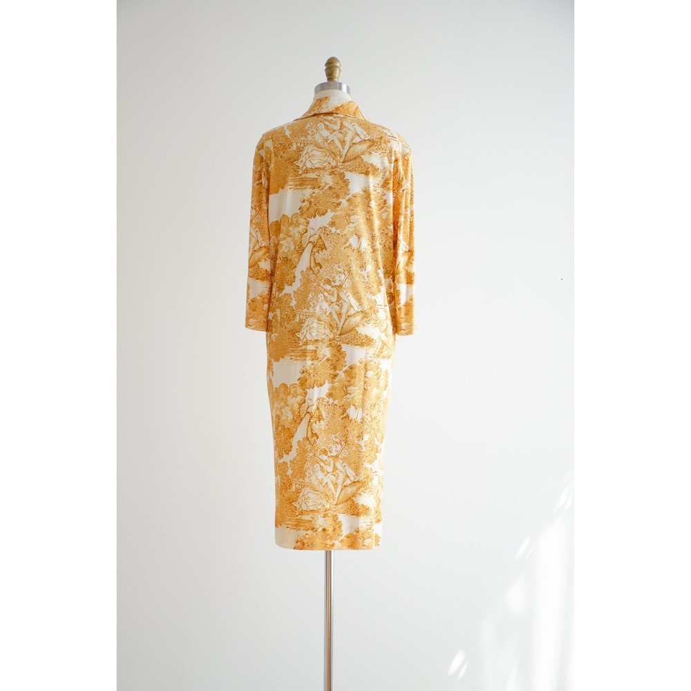 baroque vintage nightgown 70s white yellow toile patterned silky dress - Picture 6 of 7